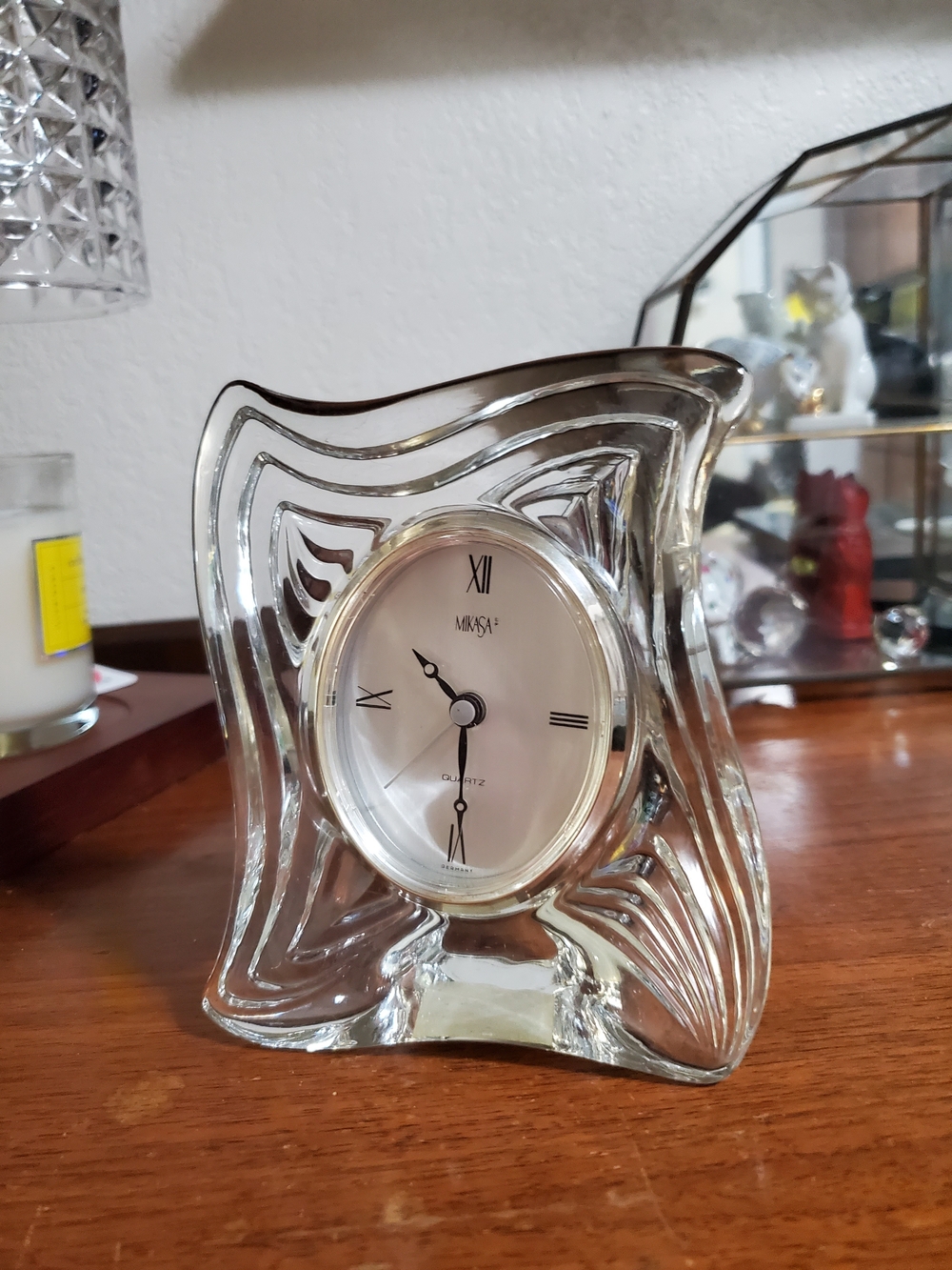 Mikasa Clear Glass Decorative Table Clock - Silver Face